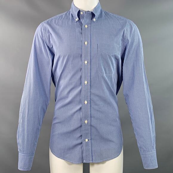 GITMAN VINTAGE Size M Blue White Checkered Cotton One Pocket Long Sleeve Shirt - Picture 1 of 6